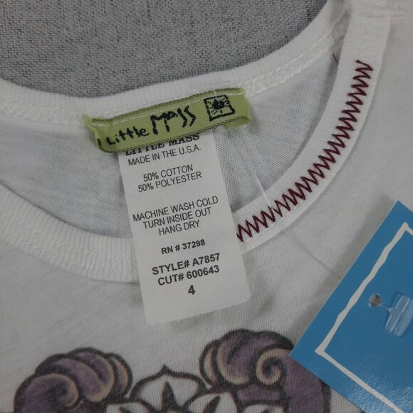 Little Mass Girls Outfit 4 White Graphic Top & Blue Patchwork Flare Jeans Y2K - Picture 11 of 16